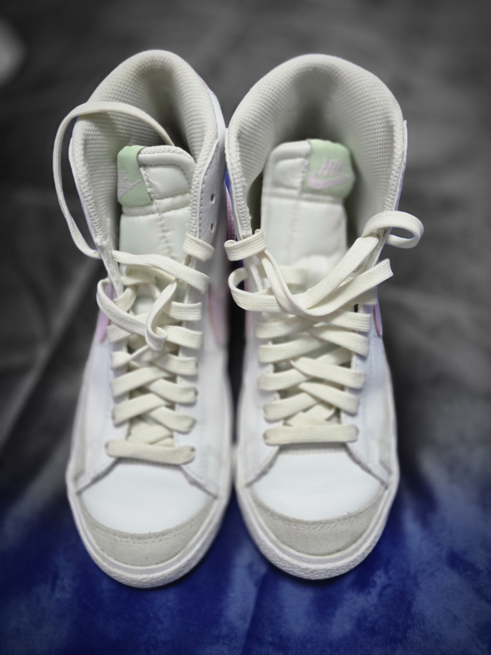 Nike White High-Top Sneakers with Mint and Light Pink Accents